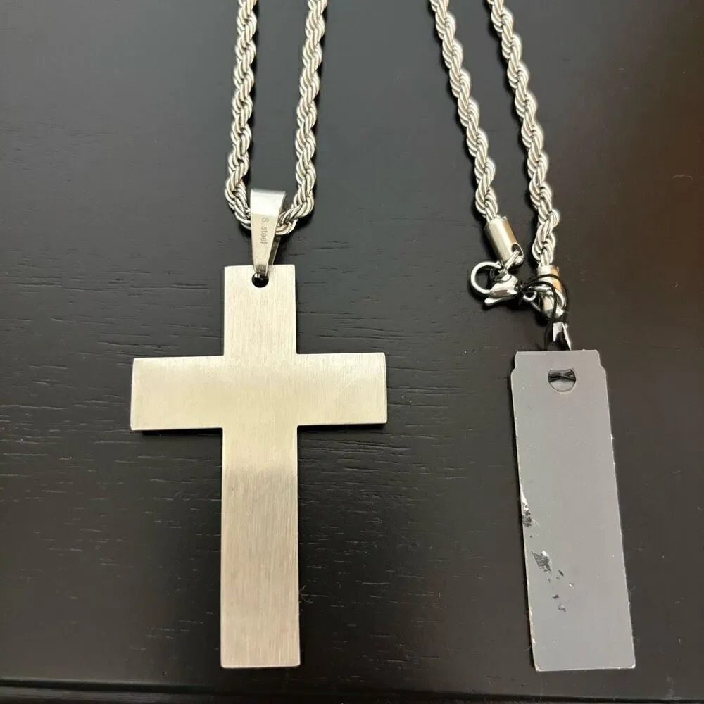 Elite force stainless steel men’s cross necklace silver black new